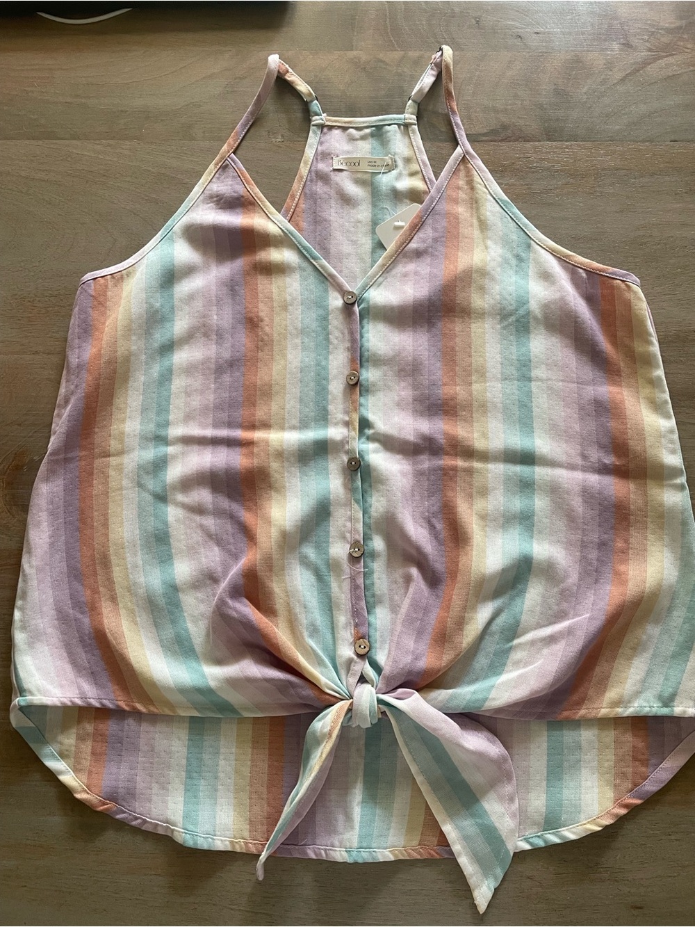 Pastel Stripe Tie-Front Camisole Tank Top - Women